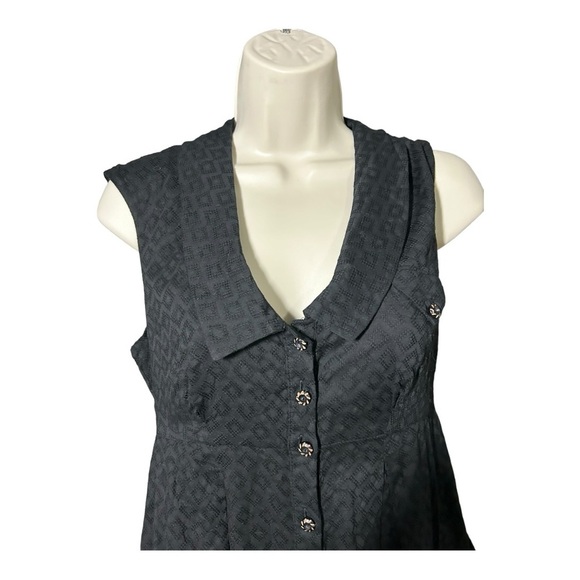 Anthropologie 00 Black Geometric Print Embroidered Sleeveless Cotton Shirt Dress - Picture 3 of 11